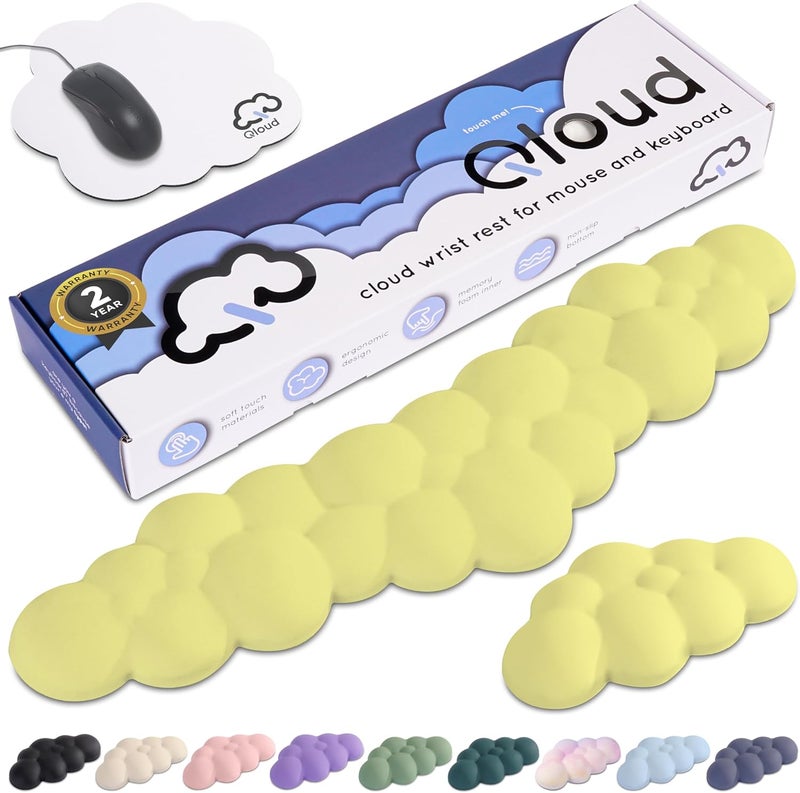 Create-ables Qloud Cloud Wrist Rest Keyboard Wrist Rest for Computer Keyboard Pad, Cloud Keyboard Wrist Rest, Wrist Pad for Keyboard, Memory Foam, Non Slip Base, Comes with Mouse Pad - Yellow - Image 1